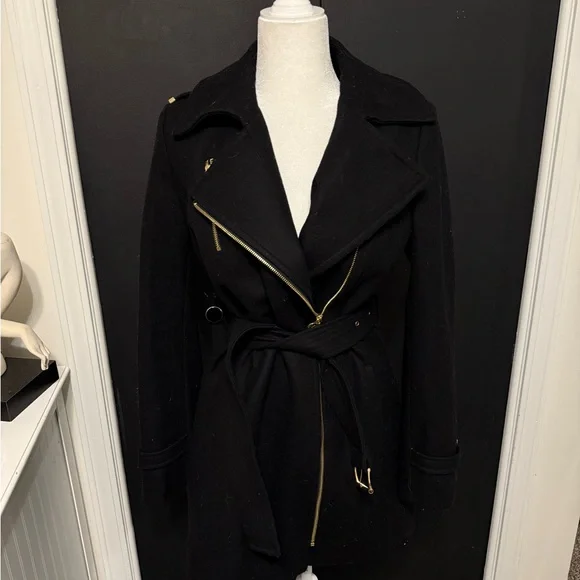 MICHAEL Michael Kors Black Trench Coat with Gold Accents - Picture 4 of 5